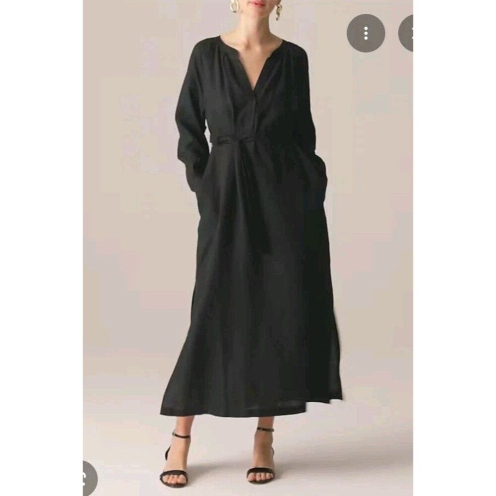 J. Crew Petite Cabana dress in linen Belted Black CI920 Size XXSP NWT